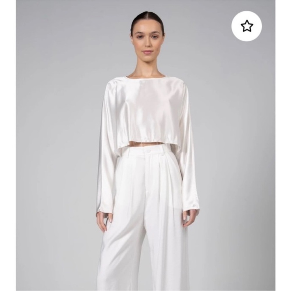 NONchalant Label Emilia Crop Top Ivory silk satin cropped blouse long sleeve NWT